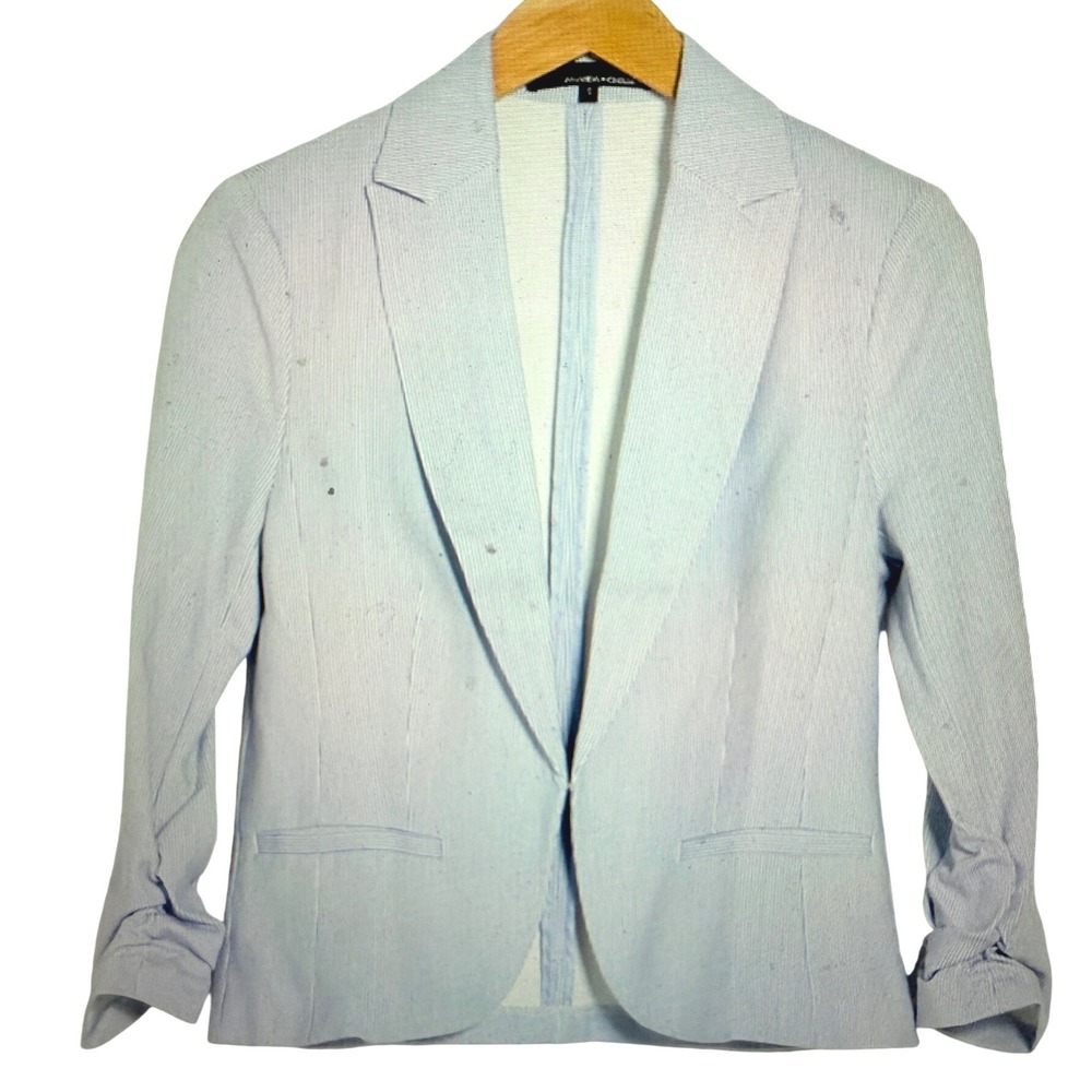 Amanda + Chelsea Mini Blue Pinstripe 3/4 Scrunch Sleeve‎ Jacket Size 3X